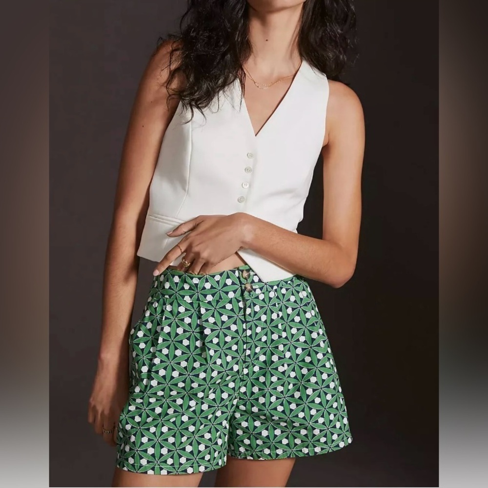 Anthropologie Green Geometric High-Waist Women's Shorts